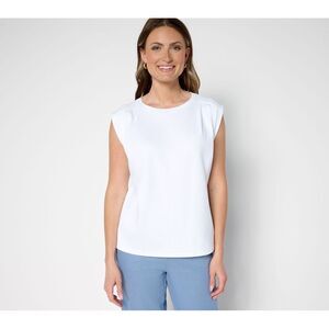 Carla Rockmore Collection Women's Top Sz L 100% Cotton Pleated White